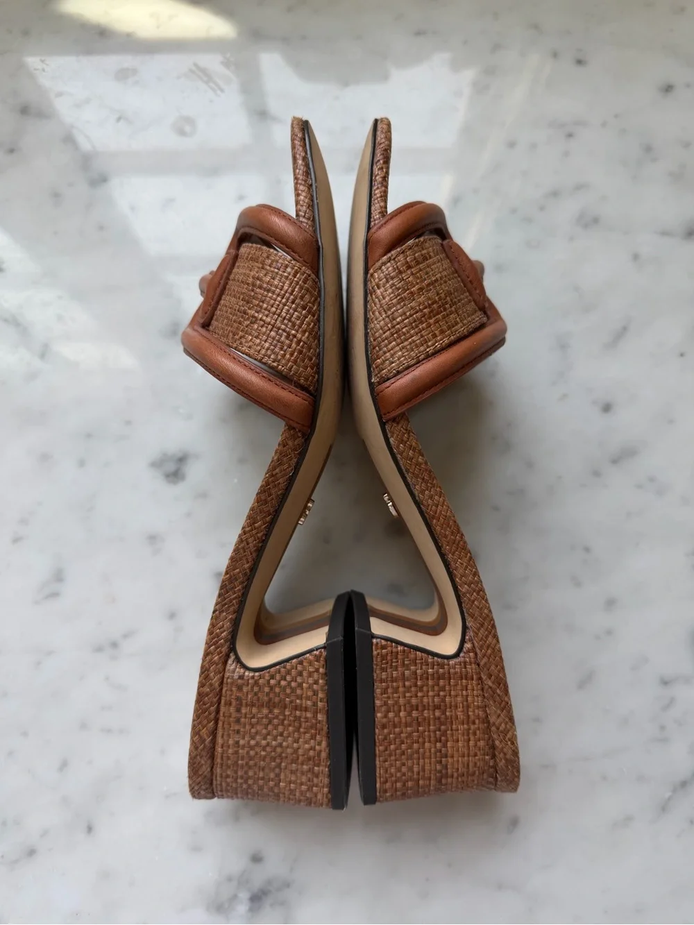 Sam Edelman Waylon Woven Slide Sandal Cognac Brown 7.5 excellent Retail $140 - Picture 3 of 5